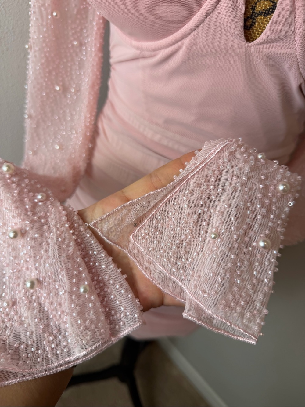 Oh Polly St Germain Pearl Embellished Ruched Mini Dress Pink US 4+ Cup Size - Picture 9 of 13